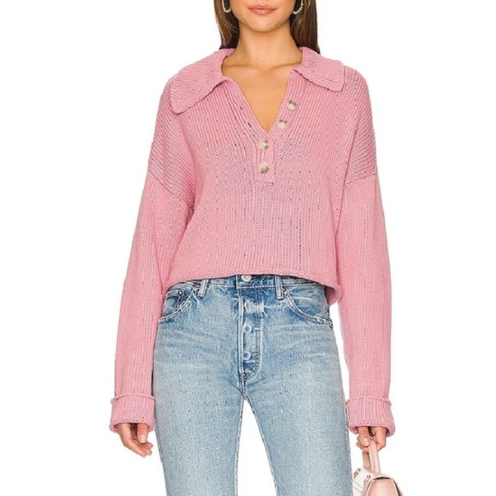 Show Me Your MuMu Pink Cropped Collared Sweater